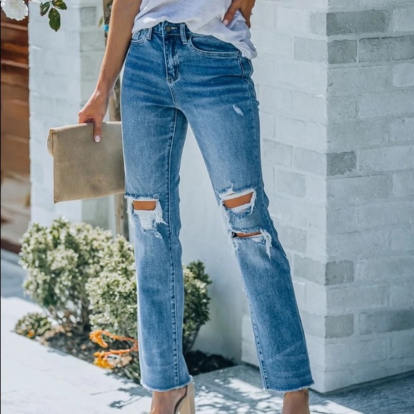 PRICE DROP Maeve High Rise Distressed Straight Denim - Picture 3 of 12